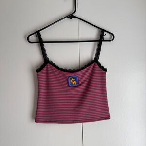 OMighty Mushroom Striped Cropped Cami Pink Gray Women’s Size Medium